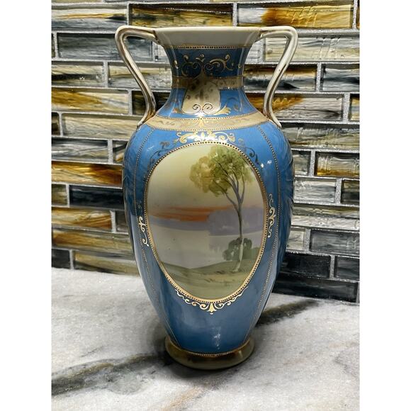 Antique Hand Painted Japanese Landscape Nippon Morimura Brothers (Noritake) Vase